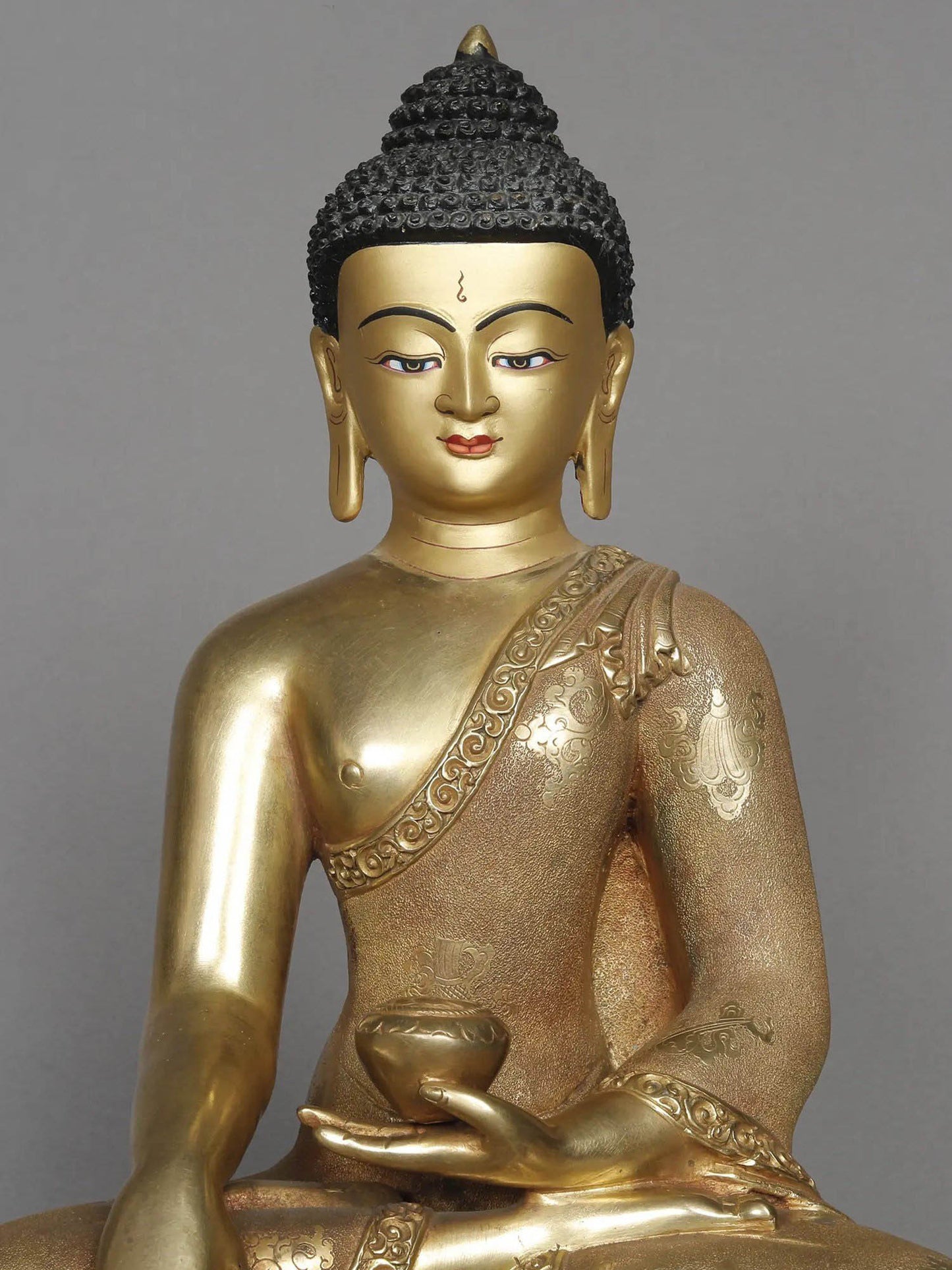 12" Lord Shakyamuni Buddha Copper Statue With Gold From Nepal | Decorative Copper Idol | Copper Statue For Temple