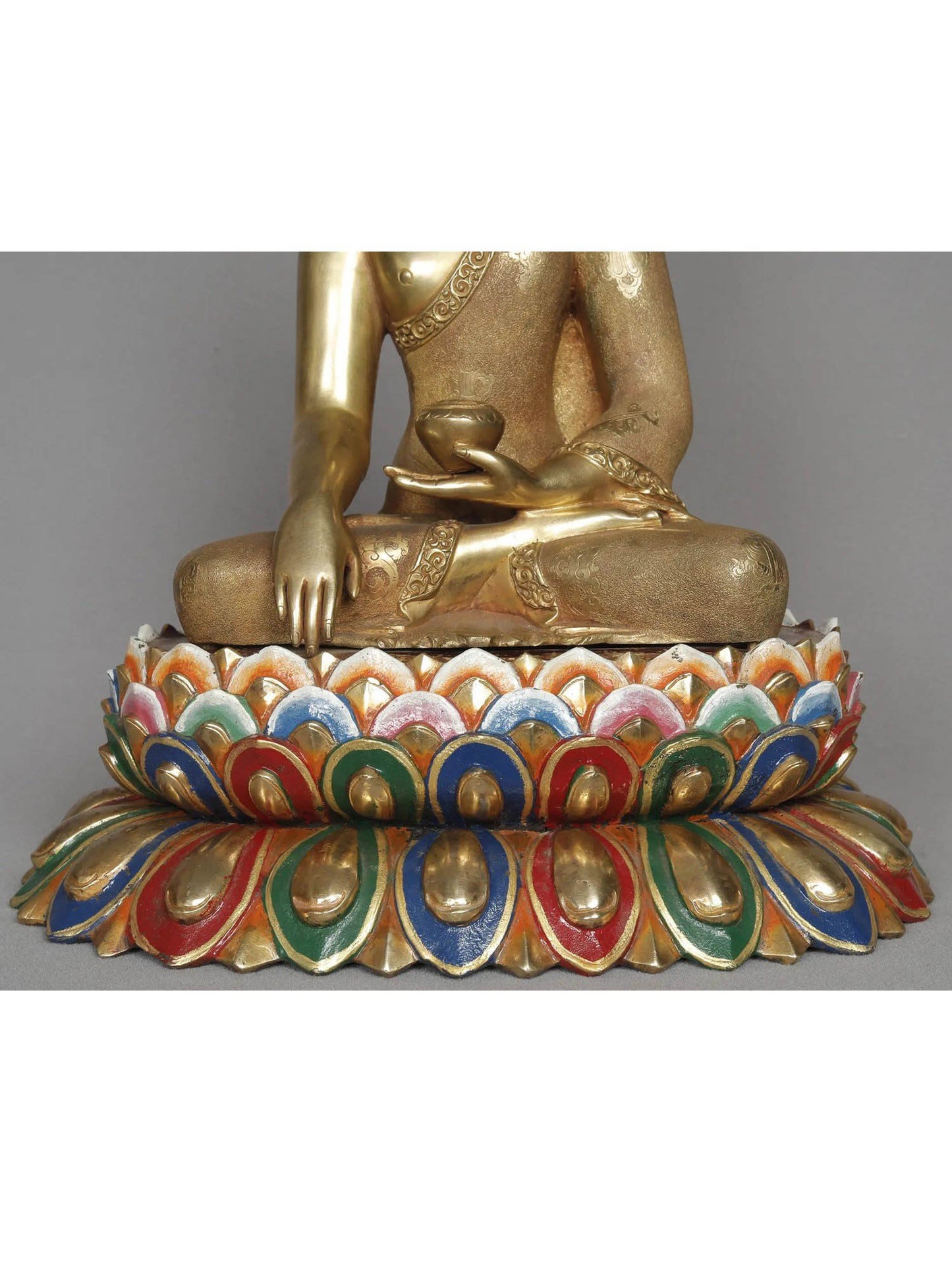 12" Lord Shakyamuni Buddha Copper Statue With Gold From Nepal | Decorative Copper Idol | Copper Statue For Temple