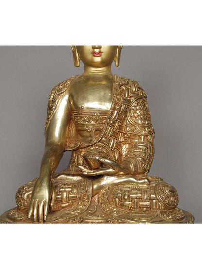 12" Lord Bhumisparsha Buddha Statue from Nepal | Copper Idol With Gold | Copper Statue