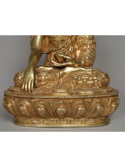 12" Lord Bhumisparsha Buddha Statue from Nepal | Copper Idol With Gold | Copper Statue