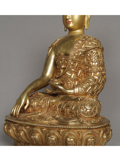 12" Lord Bhumisparsha Buddha Statue from Nepal | Copper Idol With Gold | Copper Statue