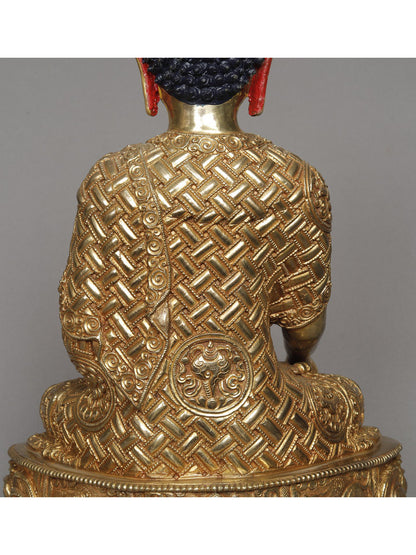 12" Lord Bhumisparsha Buddha Statue from Nepal | Copper Idol With Gold | Copper Statue