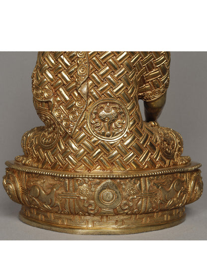 12" Lord Bhumisparsha Buddha Statue from Nepal | Copper Idol With Gold | Copper Statue