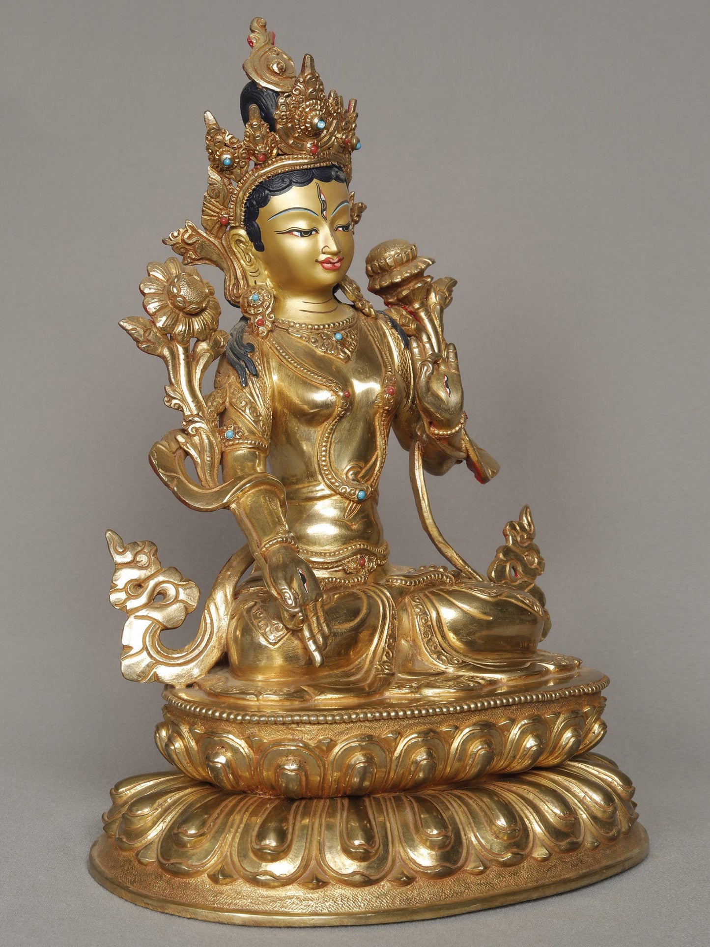 11" White Tara Idol From Nepal | Buddhist Goddess Copper Statue | Decorative Copper Idol | Copper Statue For Temple