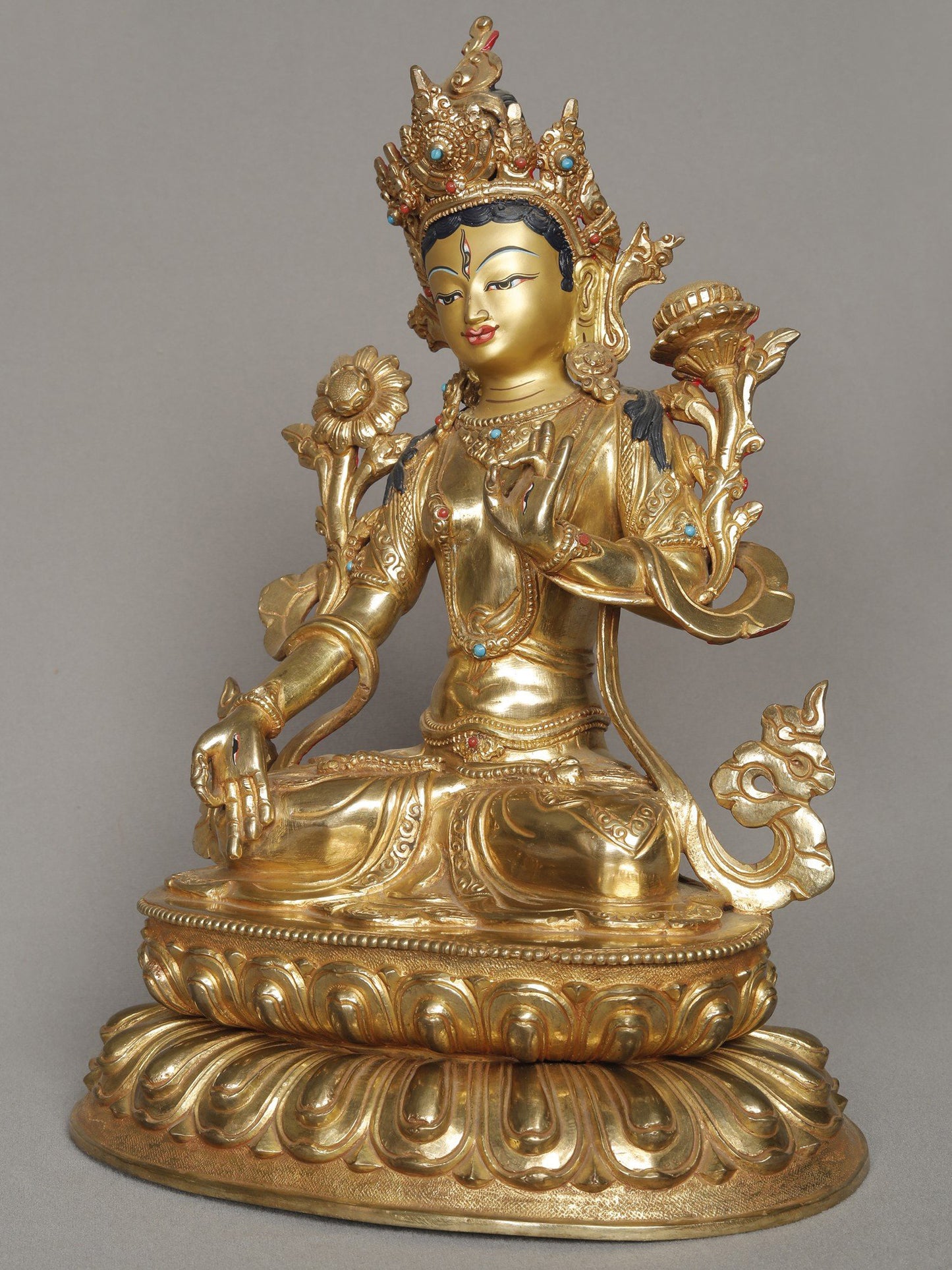 11" White Tara Idol From Nepal | Buddhist Goddess Copper Statue | Decorative Copper Idol | Copper Statue For Temple