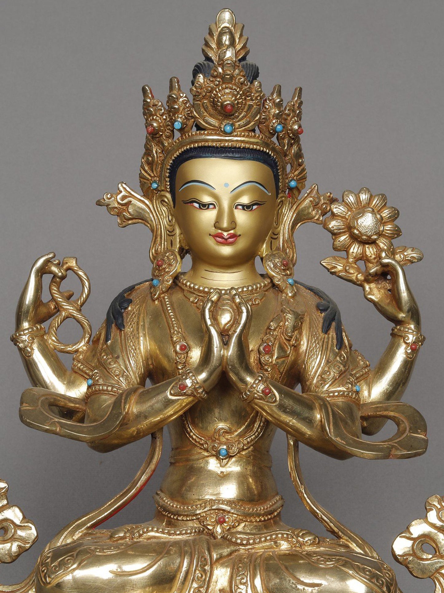 11" Avalokiteshvara Buddha Chenrezig Idol From Nepal | Copper Statue With Gold Gilded | Buddha Copper Statue | Decorative Copper Idol | Copper Statue For Temple