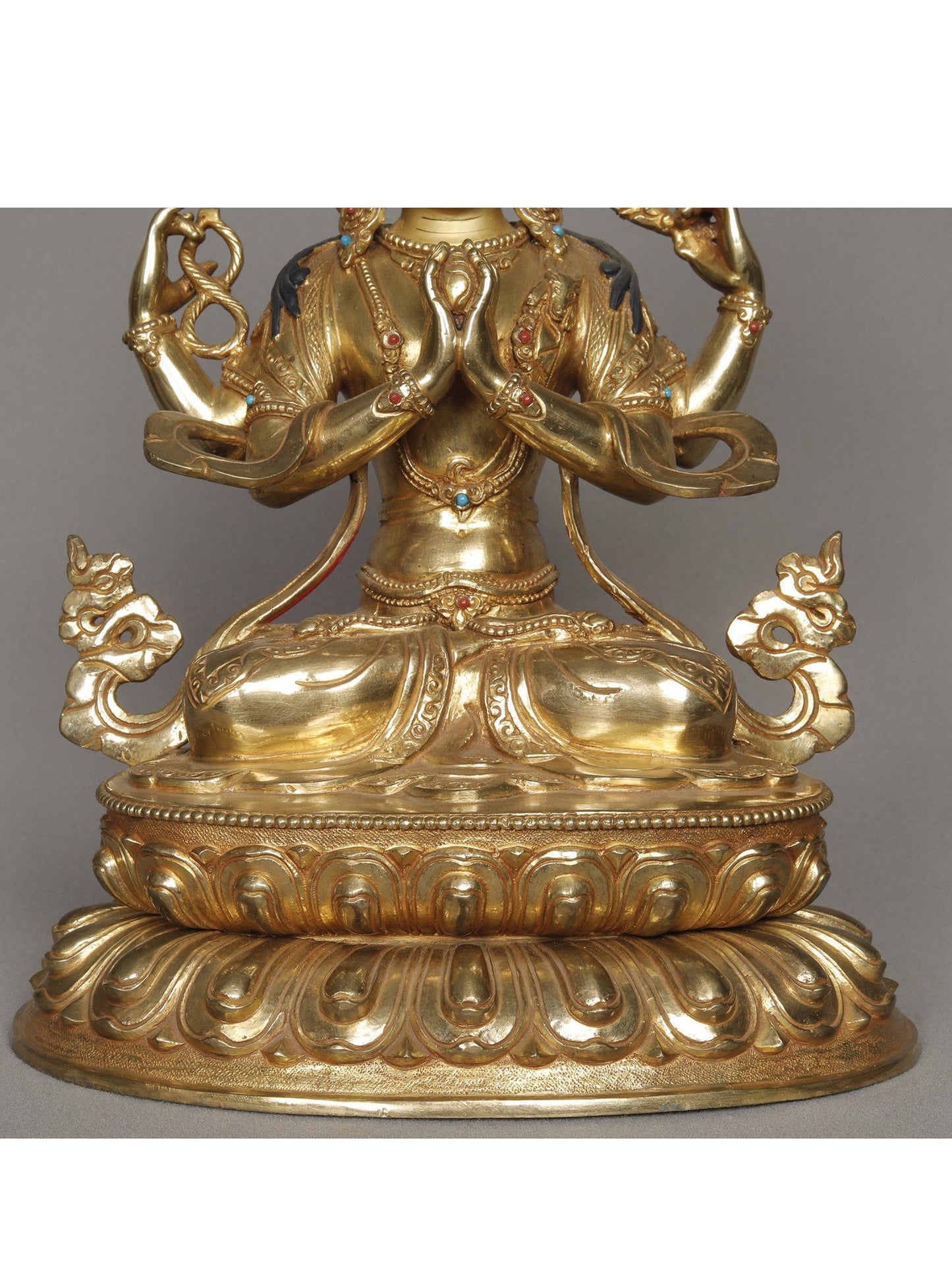 11" Avalokiteshvara Buddha Chenrezig Idol From Nepal | Copper Statue With Gold Gilded | Buddha Copper Statue | Decorative Copper Idol | Copper Statue For Temple