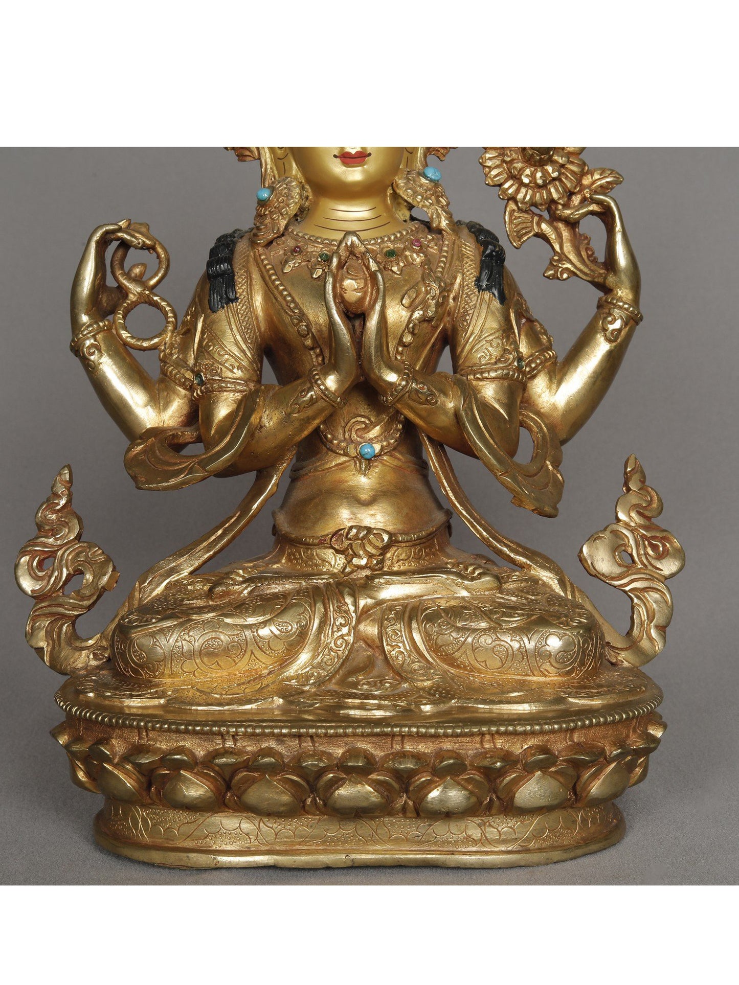 10" Chenrezig Lord Buddha Copper Statue with Gold Gilded | Nepalese Copper Idol | Copper Statue