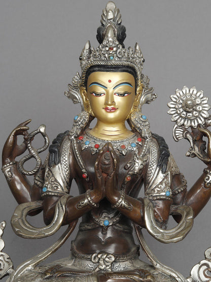 11" Four Armed Lord Buddha Kharchari From Nepal | Copper Statue | Decorative Copper Idol | Copper Statue For Temple