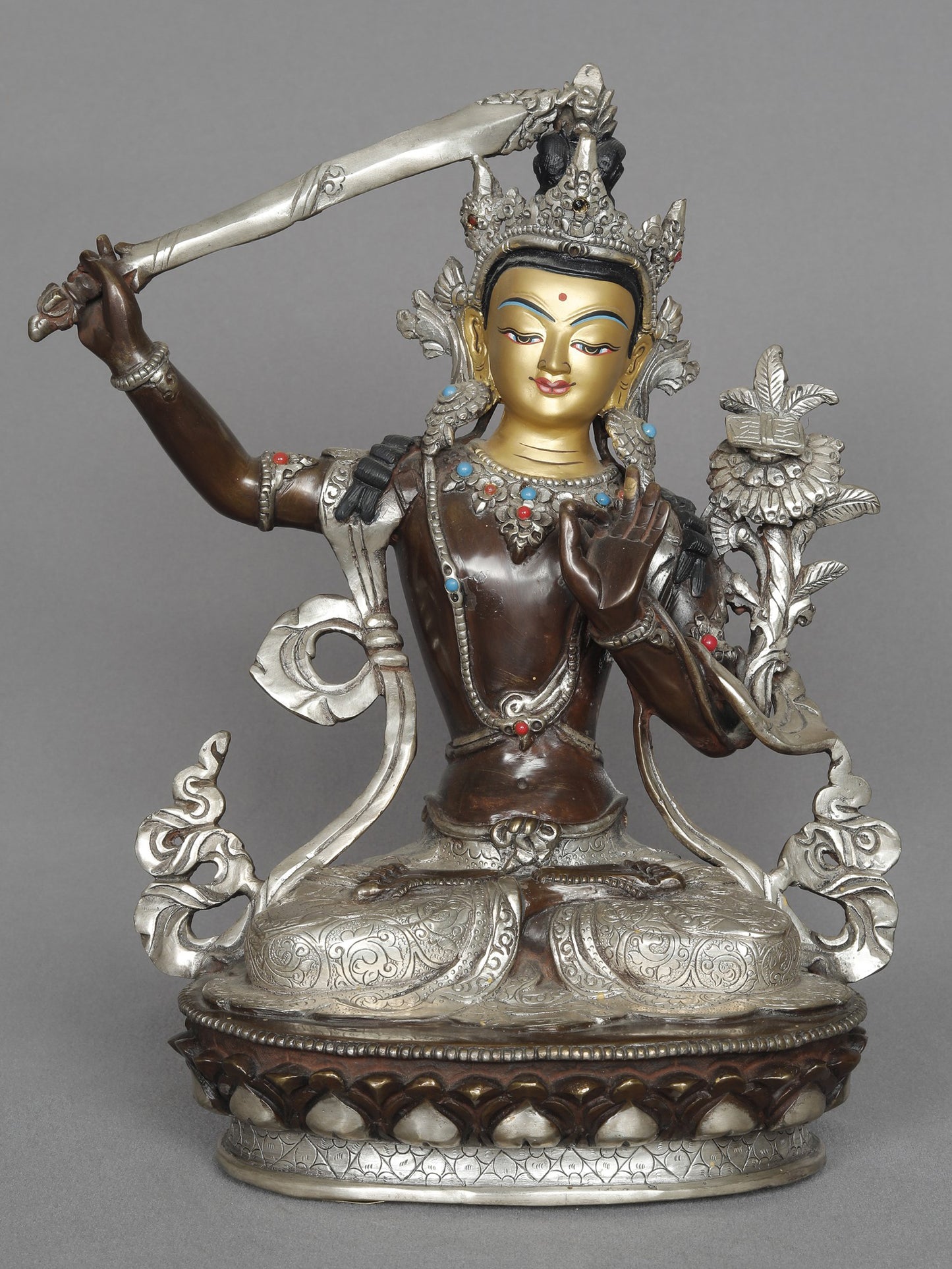 10" Manjushri With Sword Copper Idol From Nepal | Statue Of Bodhisattva | Copper Statue | Decorative Copper Idol | Copper Statue For Temple