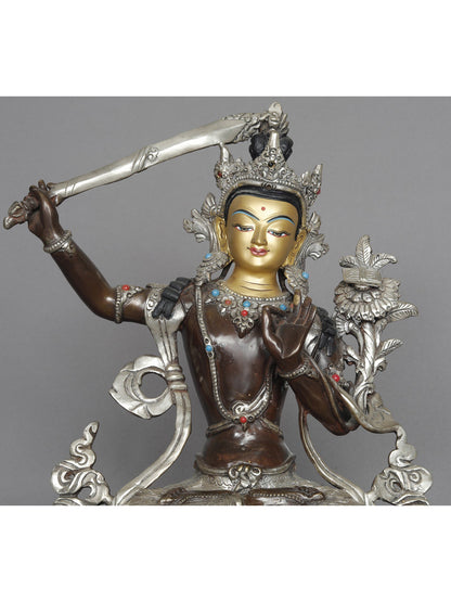 10" Manjushri With Sword Copper Idol From Nepal | Statue Of Bodhisattva | Copper Statue | Decorative Copper Idol | Copper Statue For Temple