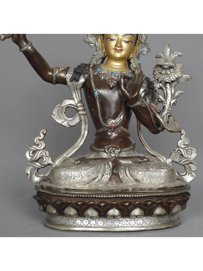 10" Manjushri With Sword Copper Idol From Nepal | Statue Of Bodhisattva | Copper Statue | Decorative Copper Idol | Copper Statue For Temple