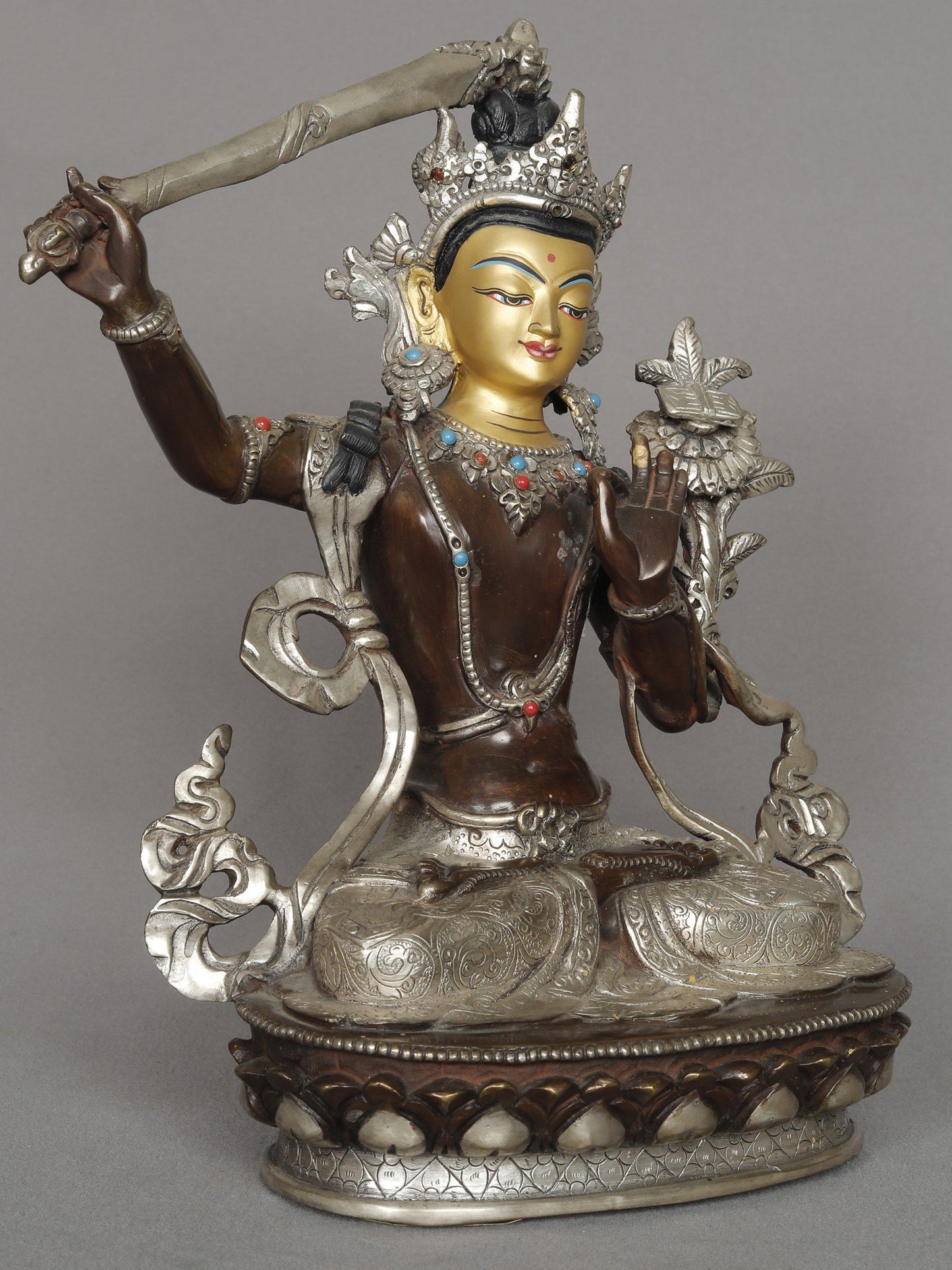 10" Manjushri With Sword Copper Idol From Nepal | Statue Of Bodhisattva | Copper Statue | Decorative Copper Idol | Copper Statue For Temple