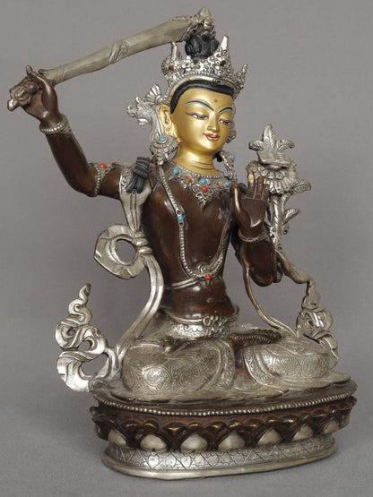 10" Manjushri With Sword Copper Idol From Nepal | Statue Of Bodhisattva | Copper Statue | Decorative Copper Idol | Copper Statue For Temple