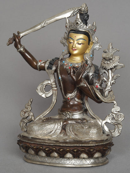 10" Manjushri With Sword Copper Idol From Nepal | Statue Of Bodhisattva | Copper Statue | Decorative Copper Idol | Copper Statue For Temple