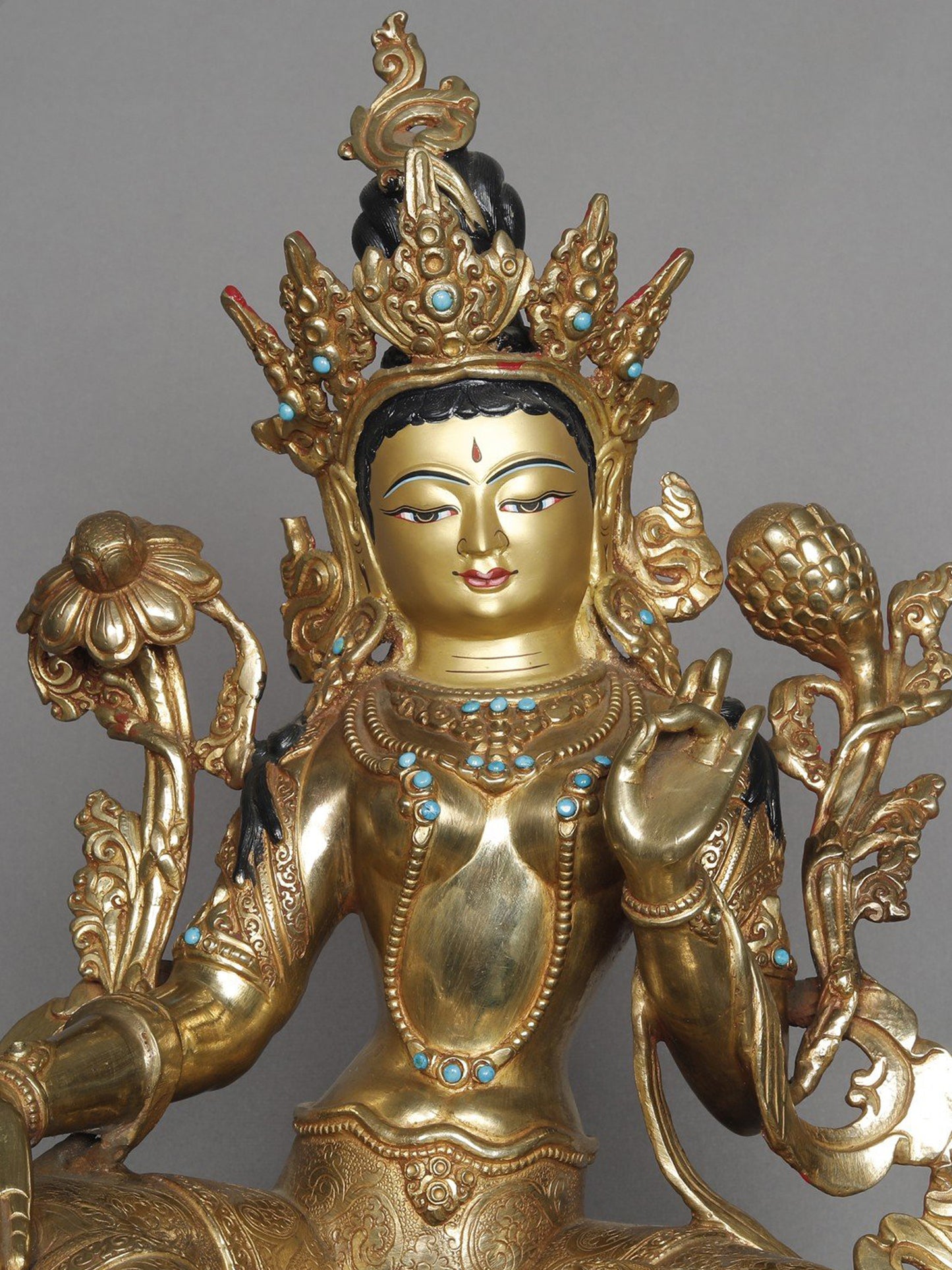 16" Green Tara Idol From Nepal | Copper Statue | Decorative Copper Idol | Copper Statue For Temple