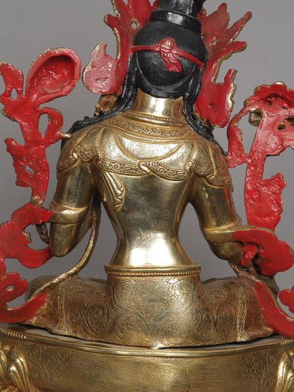 16" Green Tara Idol From Nepal | Copper Statue | Decorative Copper Idol | Copper Statue For Temple