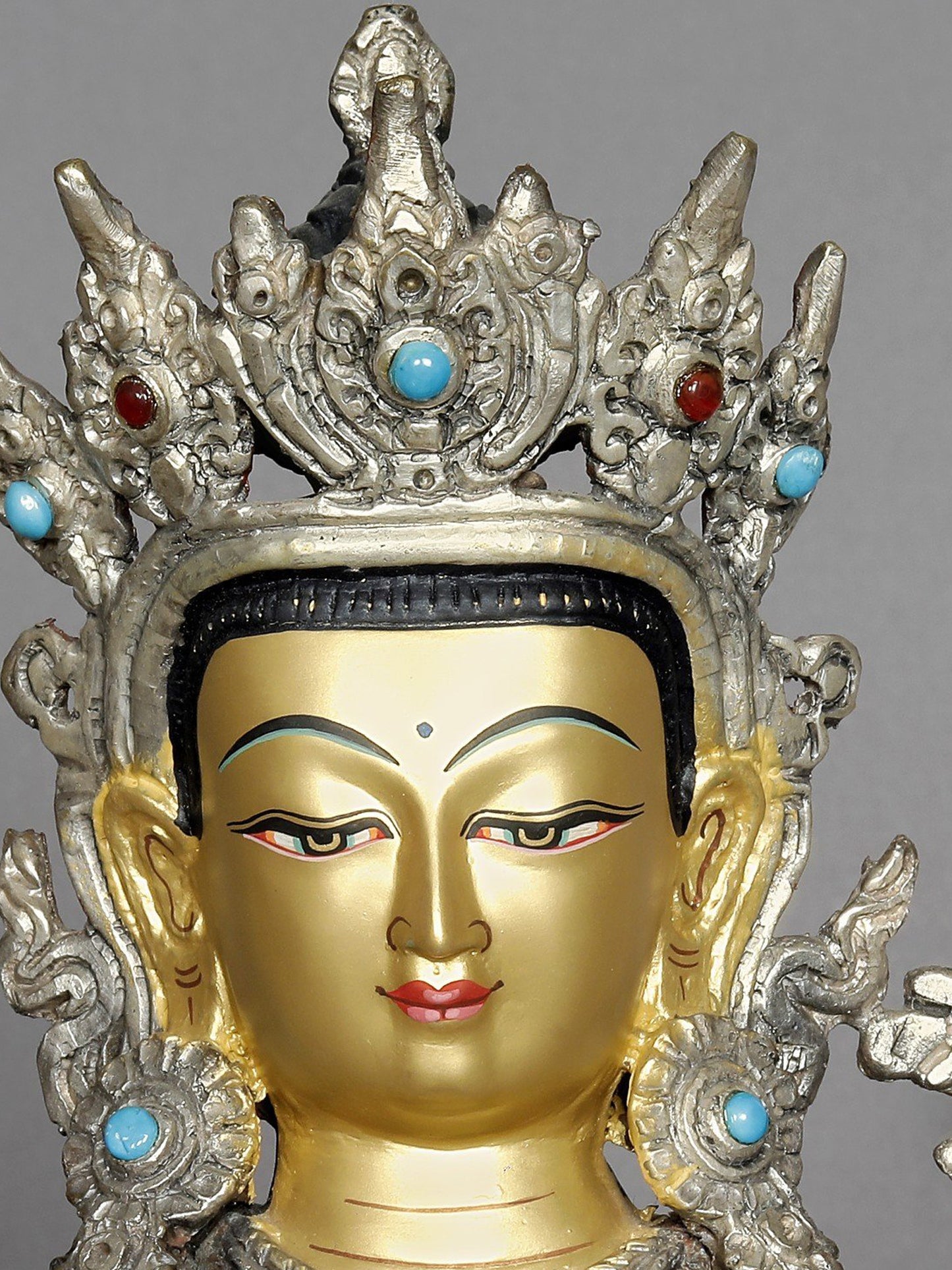 13" Chenrezig Lokeshwar In Namaskara Mudra Statue From Nepal | Copper Sculpture With Gold | Copper Statue | Decorative Copper Idol | Copper Statue For Temple