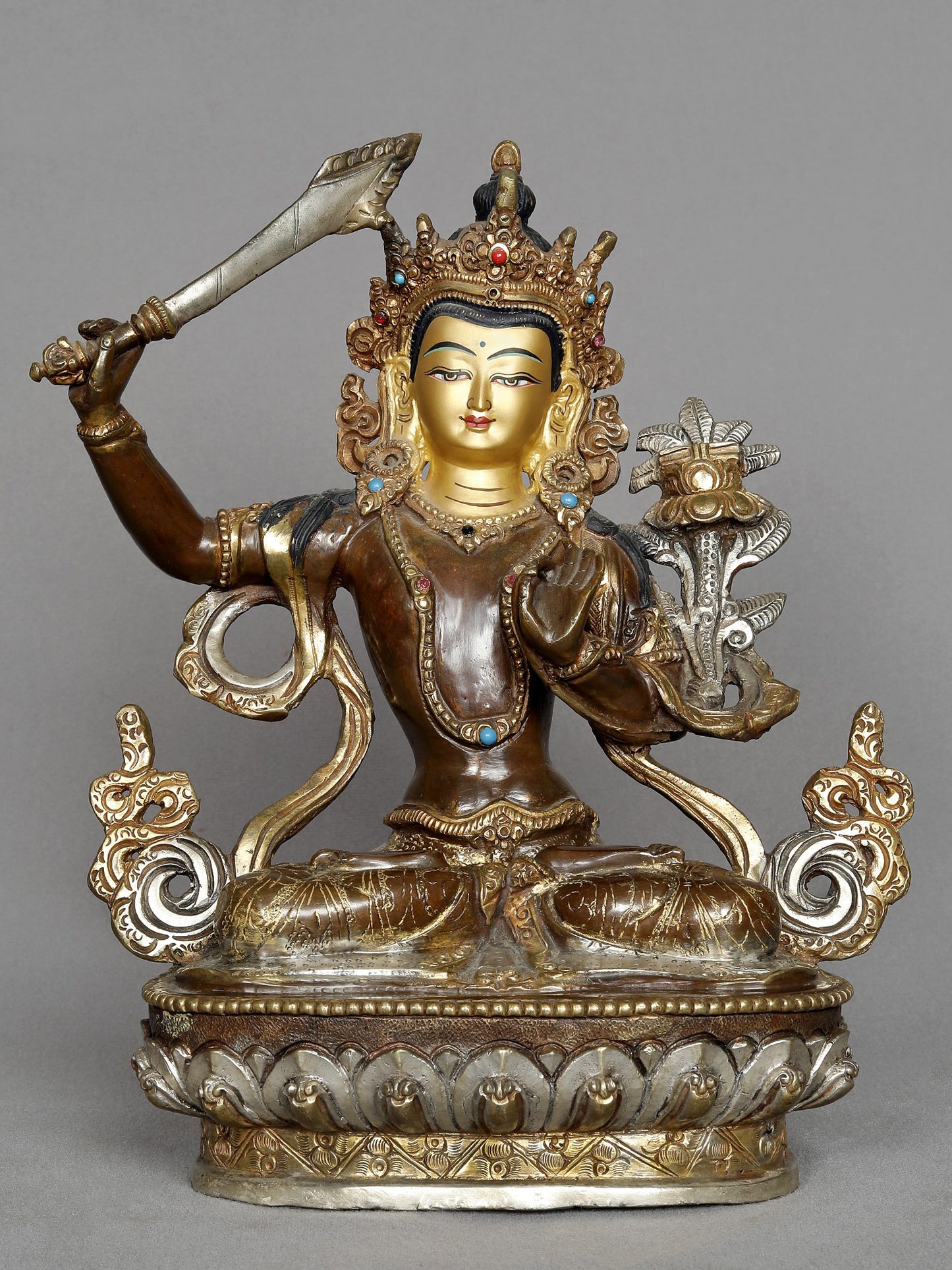 8" Manjushri On Kamalasan Copper Statue From Nepal | Copper Statue | Decorative Copper Idol | Copper Statue For Temple