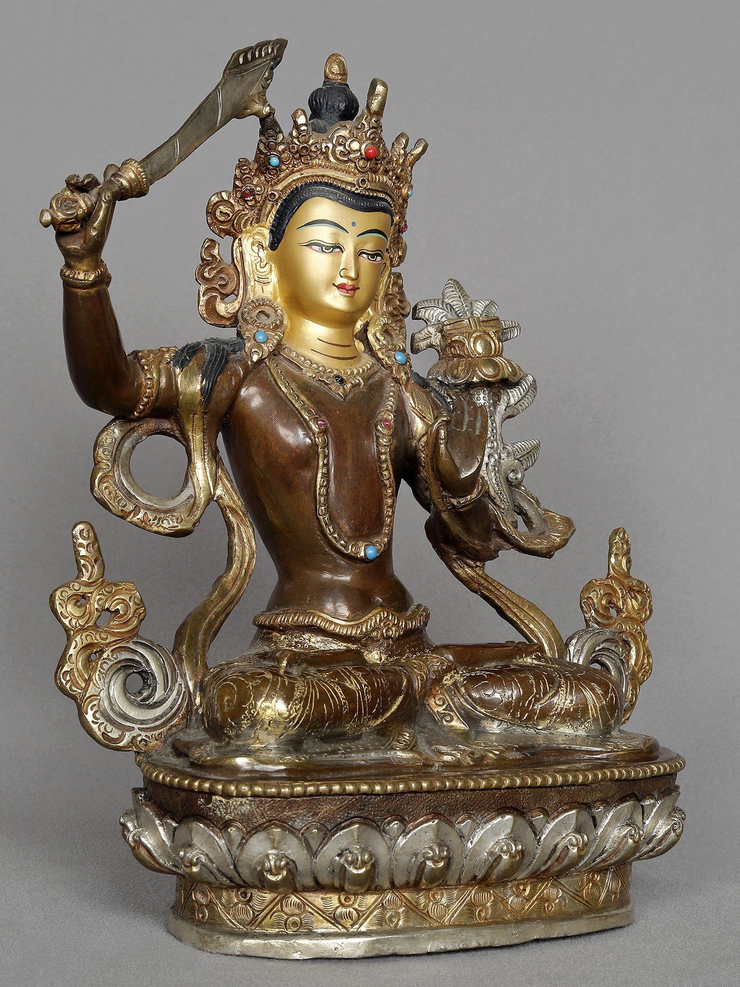 8" Manjushri On Kamalasan Copper Statue From Nepal | Copper Statue | Decorative Copper Idol | Copper Statue For Temple