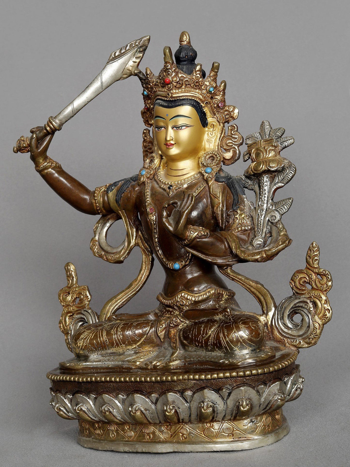 8" Manjushri On Kamalasan Copper Statue From Nepal | Copper Statue | Decorative Copper Idol | Copper Statue For Temple