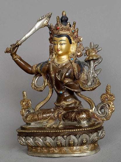 8" Manjushri On Kamalasan Copper Statue From Nepal | Copper Statue | Decorative Copper Idol | Copper Statue For Temple