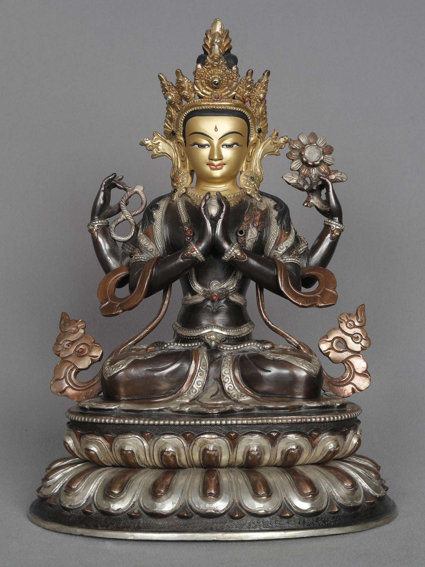 12" Tibetan Statue With Crown Kharchari From Nepal | Copper Statue | Decorative Copper Idol | Copper Statue For Temple