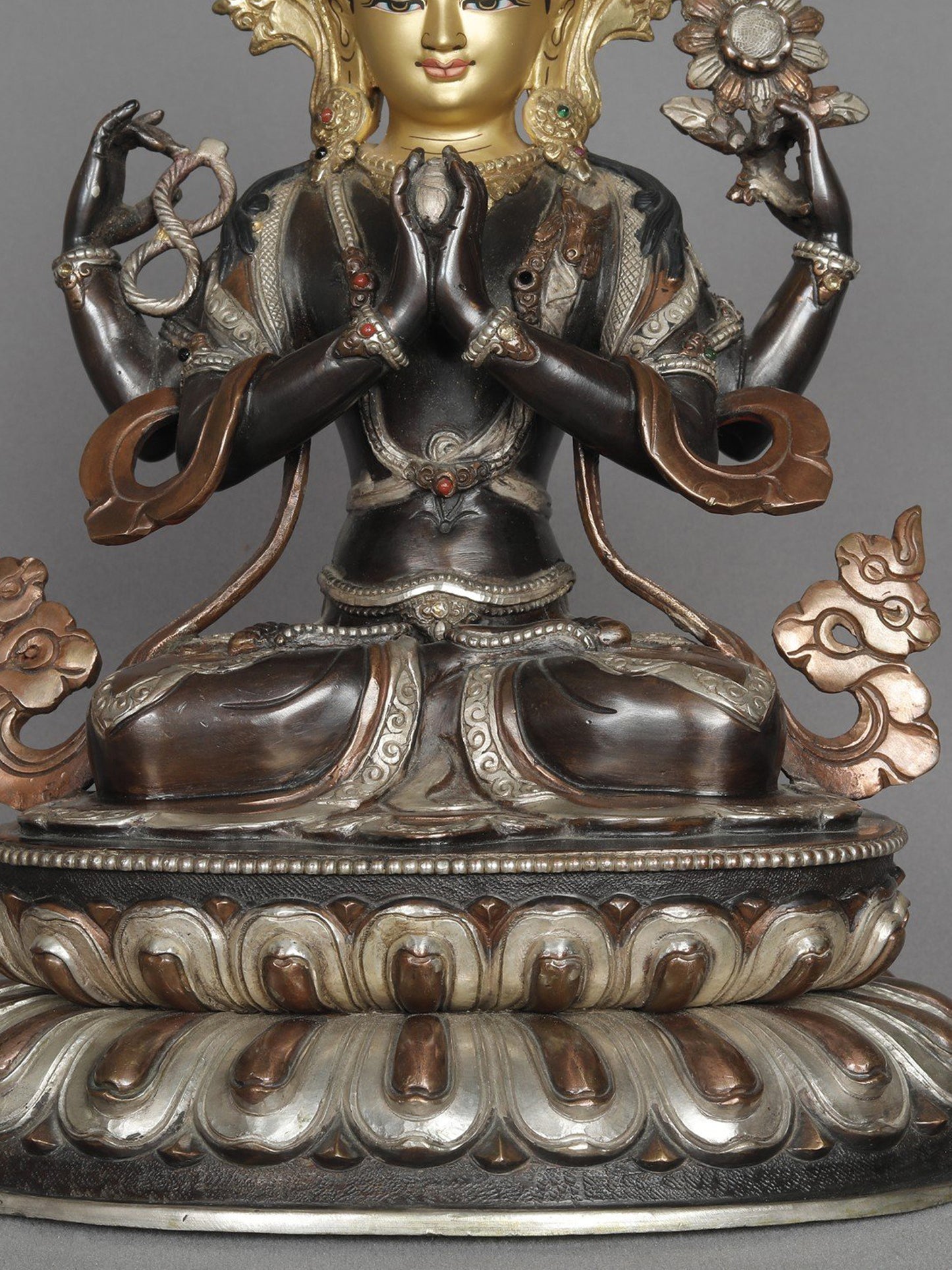 12" Tibetan Statue With Crown Kharchari From Nepal | Copper Statue | Decorative Copper Idol | Copper Statue For Temple