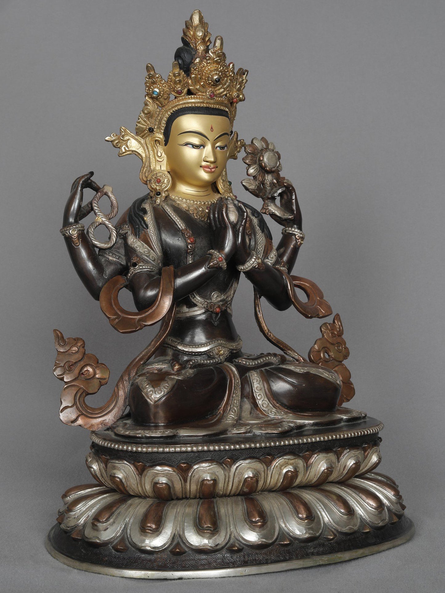 12" Tibetan Statue With Crown Kharchari From Nepal | Copper Statue | Decorative Copper Idol | Copper Statue For Temple