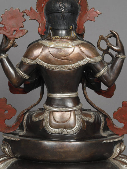 12" Tibetan Statue With Crown Kharchari From Nepal | Copper Statue | Decorative Copper Idol | Copper Statue For Temple