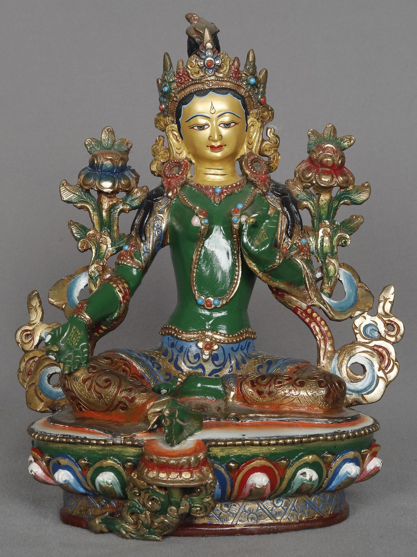 8" Green Tara Copper Idol From Nepal | Copper Statue | Decorative Copper Idol | Copper Statue For Temple