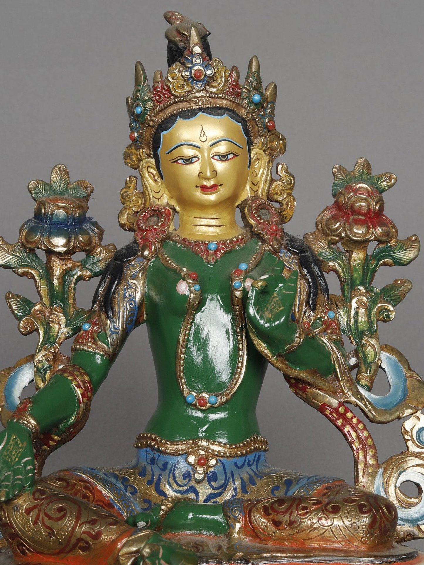 8" Green Tara Copper Idol From Nepal | Copper Statue | Decorative Copper Idol | Copper Statue For Temple