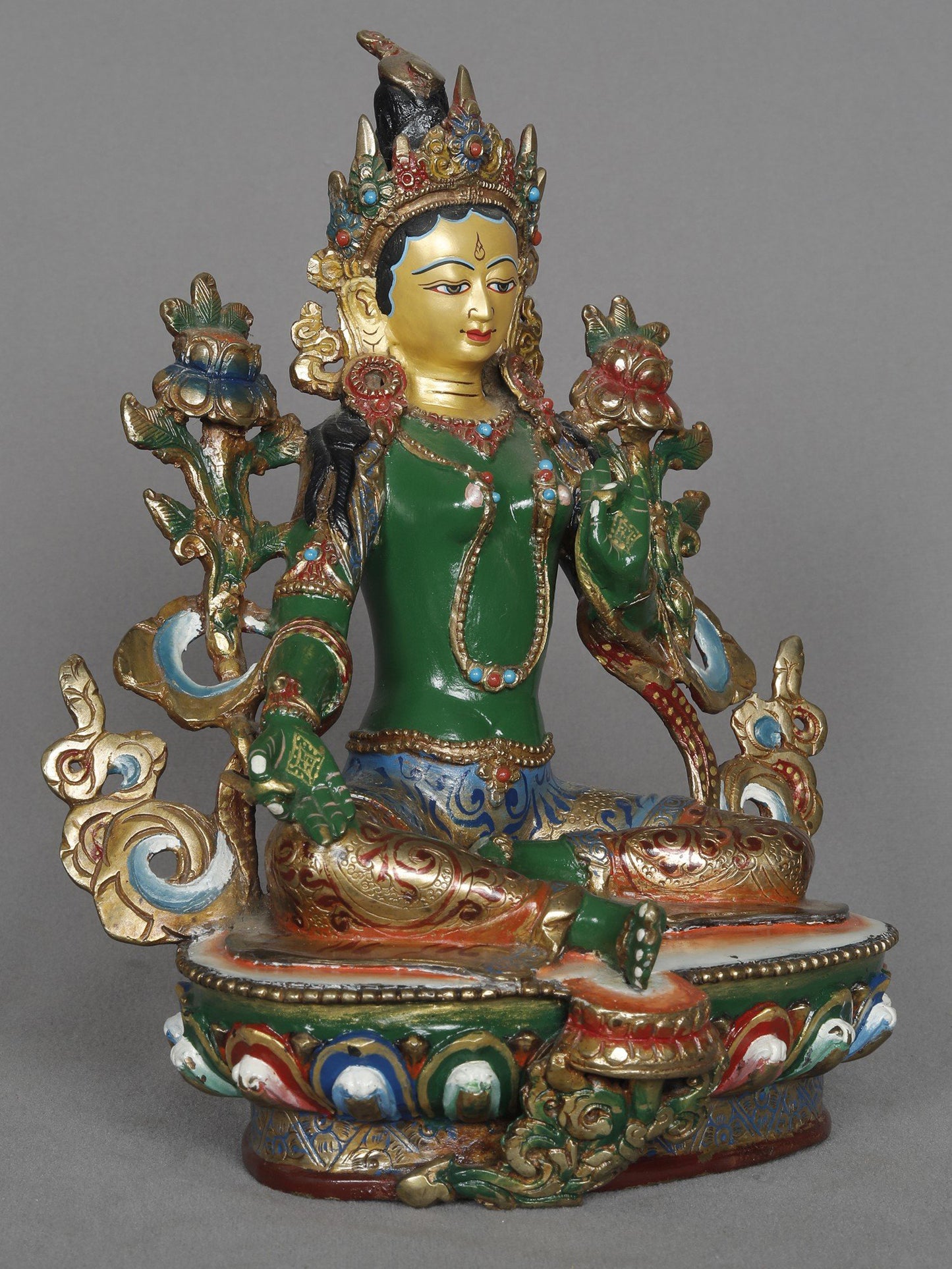 8" Green Tara Copper Idol From Nepal | Copper Statue | Decorative Copper Idol | Copper Statue For Temple