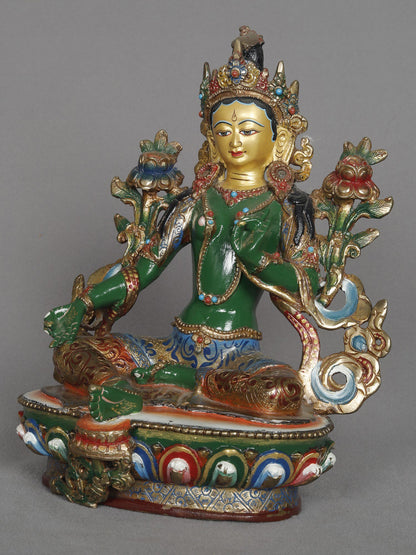 8" Green Tara Copper Idol From Nepal | Copper Statue | Decorative Copper Idol | Copper Statue For Temple