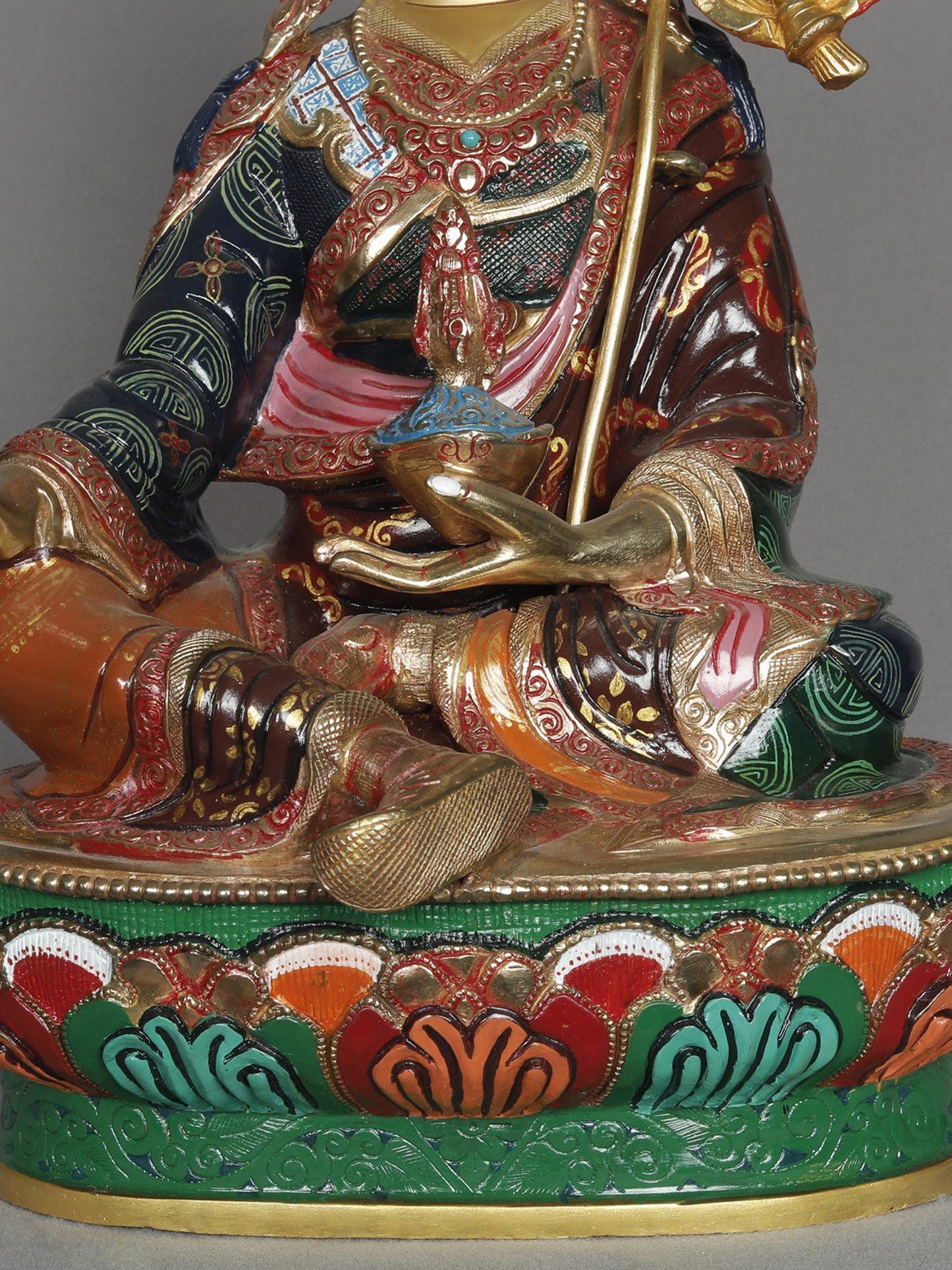 16" Guru Padmasambhava Idol Seated On Ornament Throne From Nepal | Copper Statue | Decorative Copper Idol | Copper Statue For Temple