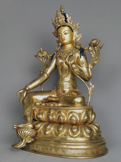 18" Mongolian Tara Copper Statue From Nepal | Copper Nepalese Idol | Copper Statue | Decorative Copper Idol | Copper Statue For Temple