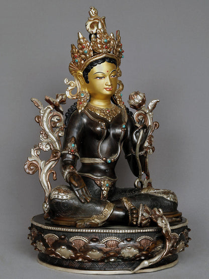 14" Green Tara Copper Statue From Nepal | Copper Nepalese Idol | Copper Statue | Decorative Copper Idol | Copper Statue For Temple