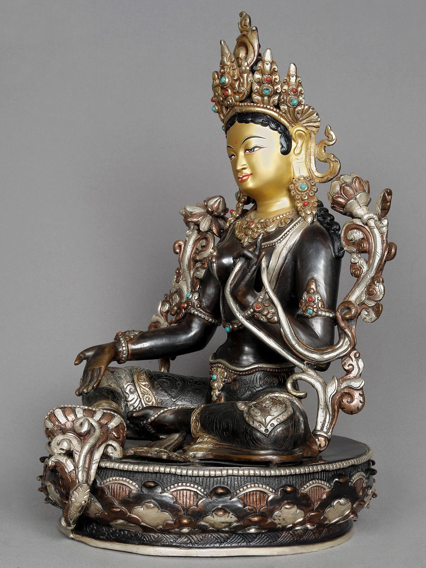 14" Green Tara Copper Statue From Nepal | Copper Nepalese Idol | Copper Statue | Decorative Copper Idol | Copper Statue For Temple