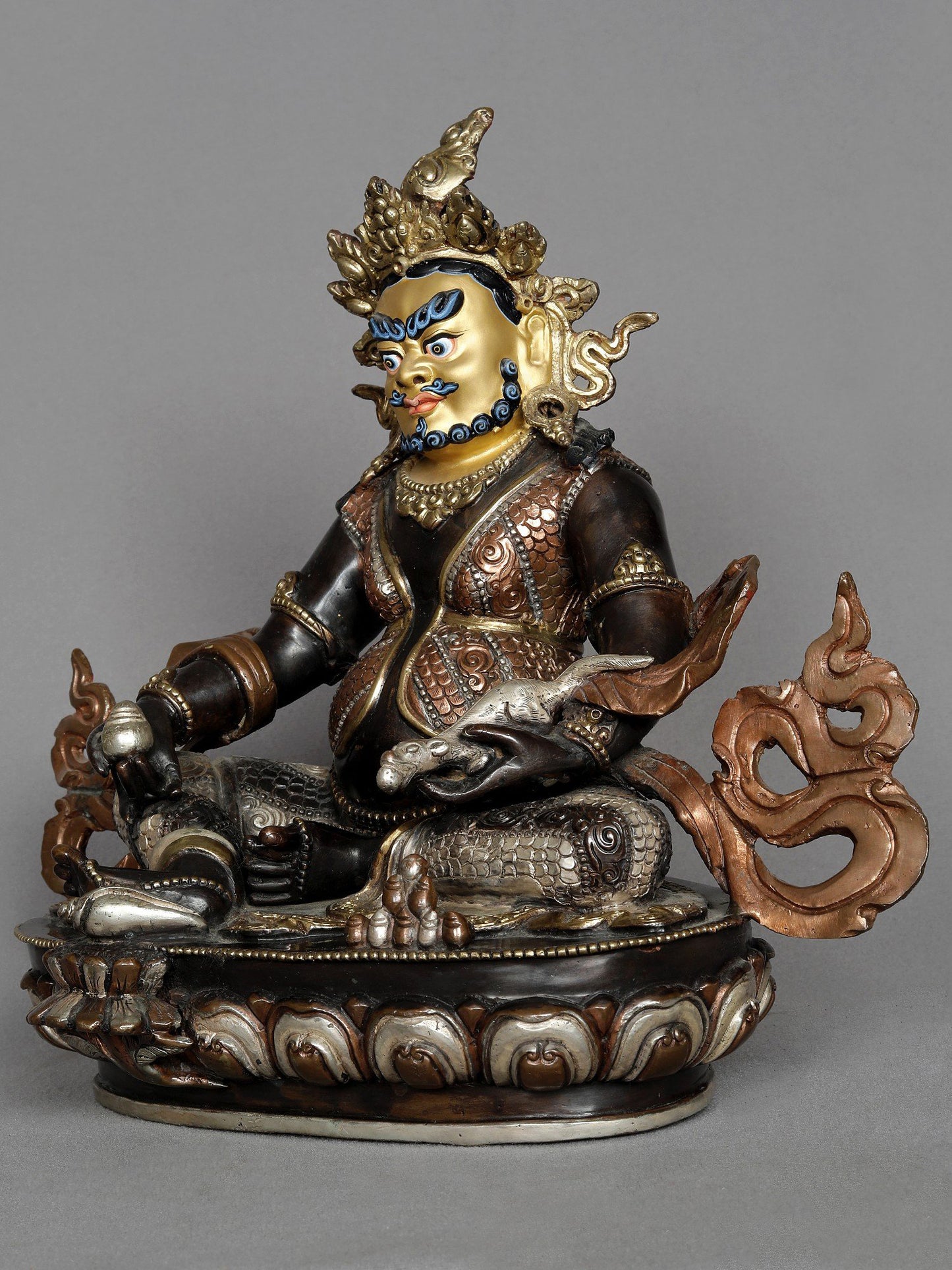 15" Copper Tibetan Buddhist Kubera Statue From Nepal | Copper Nepalese Idol | Copper Statue | Decorative Copper Idol | Copper Statue For Temple