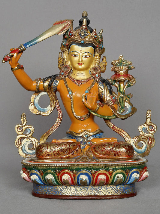 9" Manjushri Copper Statue From Nepal | Mahayana Buddhism | Copper Nepalese Idol | Copper Statue | Decorative Copper Idol | Copper Statue For Temple