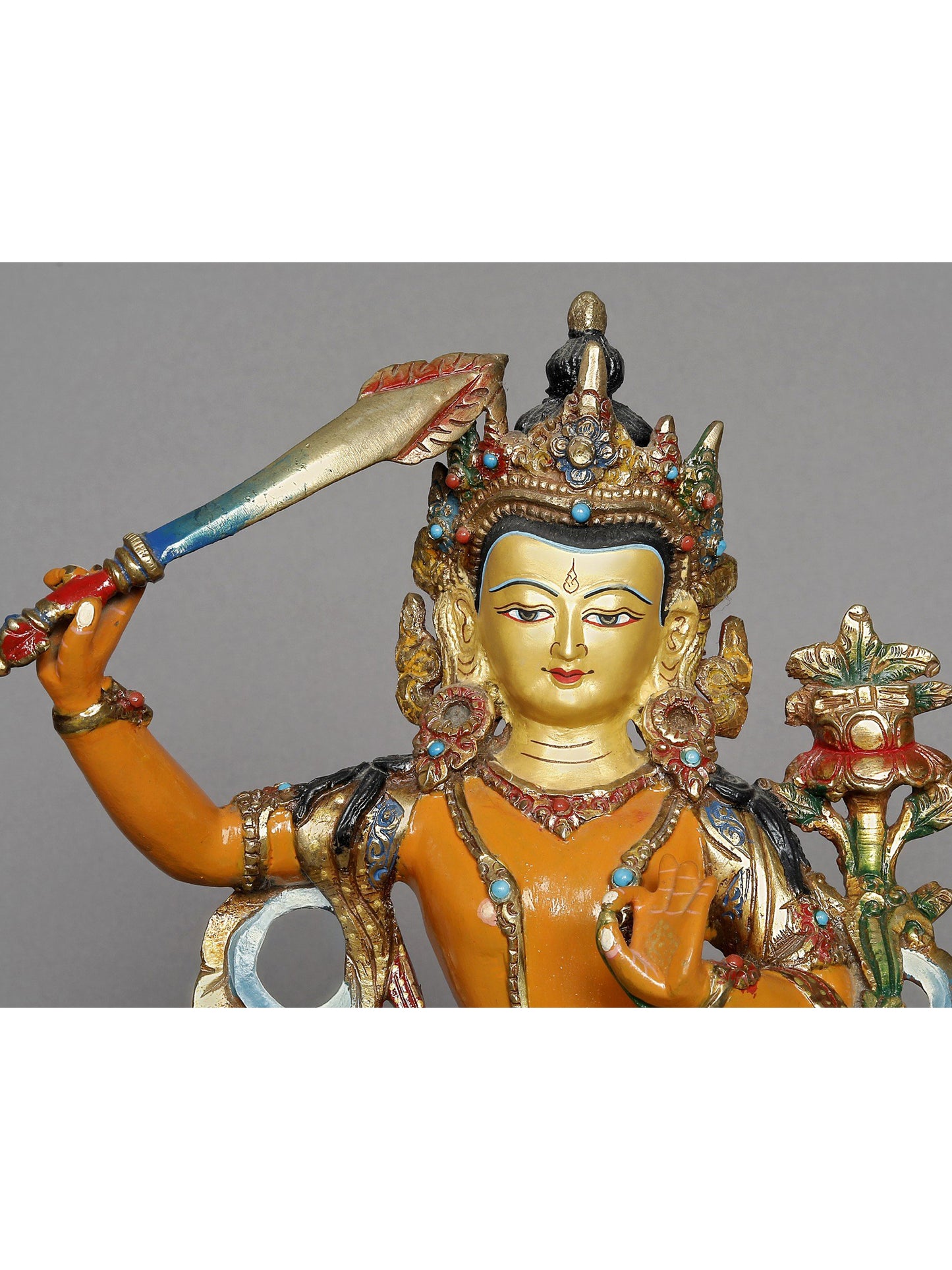 9" Manjushri Copper Statue From Nepal | Mahayana Buddhism | Copper Nepalese Idol | Copper Statue | Decorative Copper Idol | Copper Statue For Temple