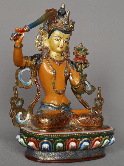 9" Manjushri Copper Statue From Nepal | Mahayana Buddhism | Copper Nepalese Idol | Copper Statue | Decorative Copper Idol | Copper Statue For Temple