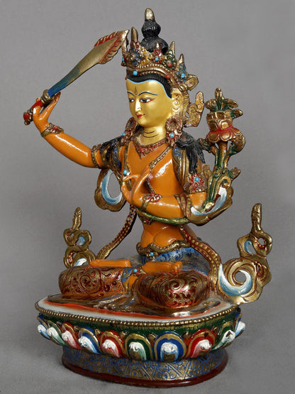 9" Manjushri Copper Statue From Nepal | Mahayana Buddhism | Copper Nepalese Idol | Copper Statue | Decorative Copper Idol | Copper Statue For Temple