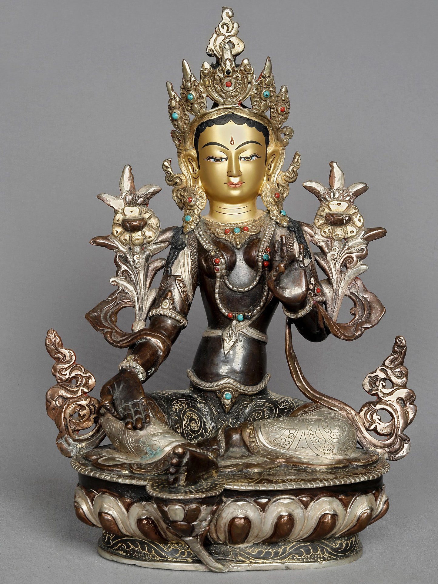 13" Green Tara Idol From Nepal | Nepalese Copper Statue | Copper Statue | Decorative Copper Idol | Copper Statue For Temple