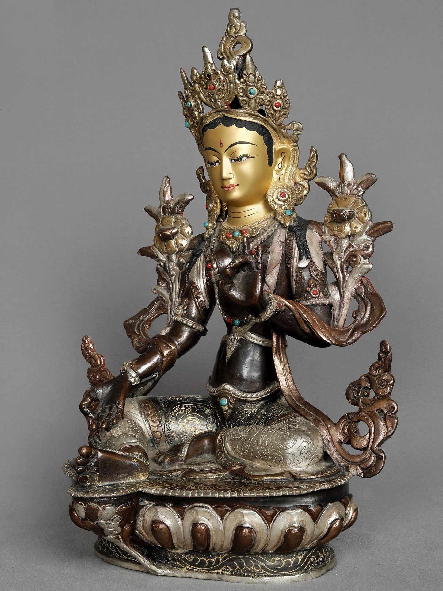 13" Green Tara Idol From Nepal | Nepalese Copper Statue | Copper Statue | Decorative Copper Idol | Copper Statue For Temple