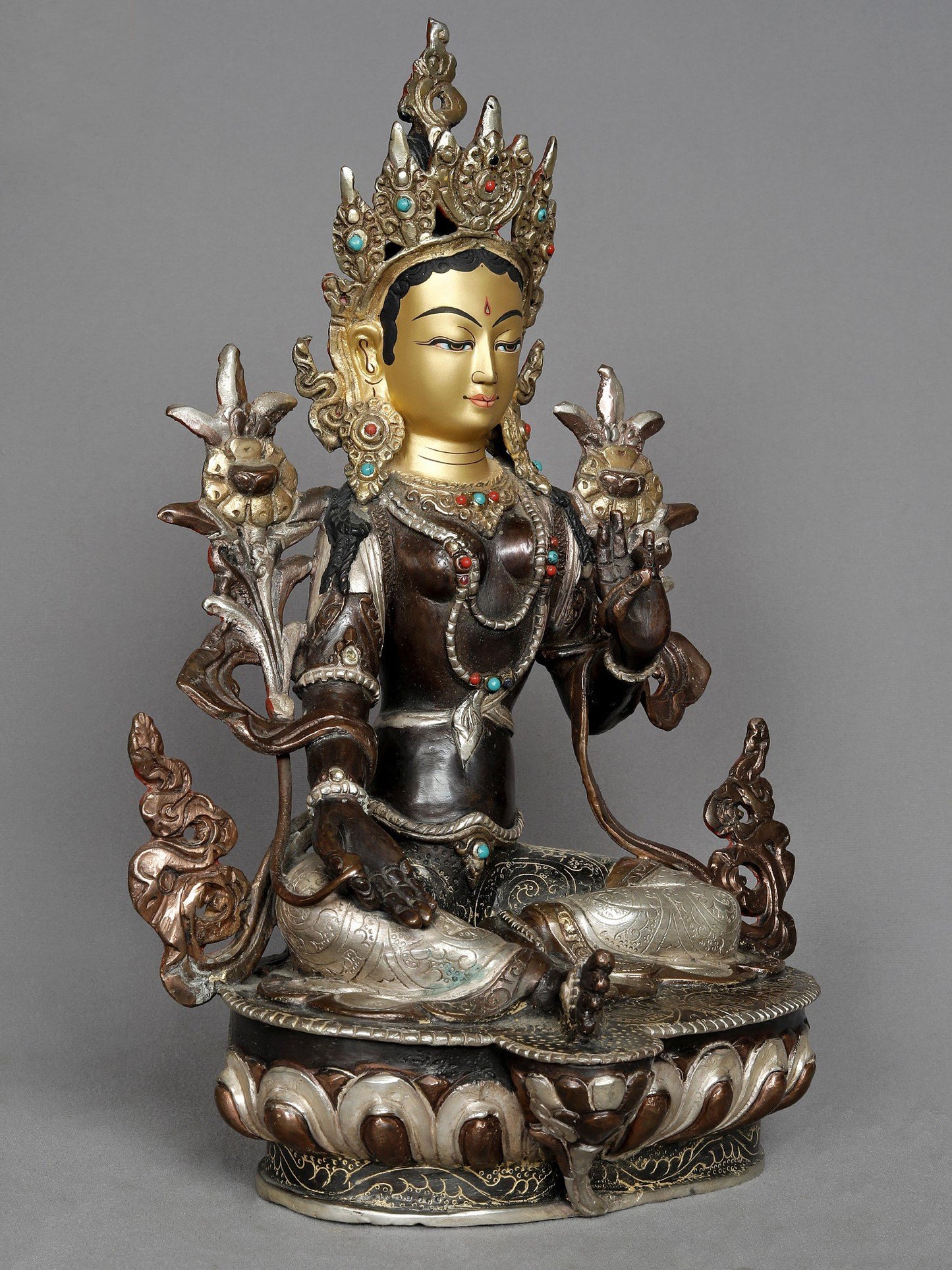 13" Green Tara Idol From Nepal | Nepalese Copper Statue | Copper Statue | Decorative Copper Idol | Copper Statue For Temple