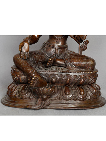 10" Seated Goddess Green Tara Nepalese Copper Statue | Copper Statue | Decorative Copper Idol | Copper Statue For Temple