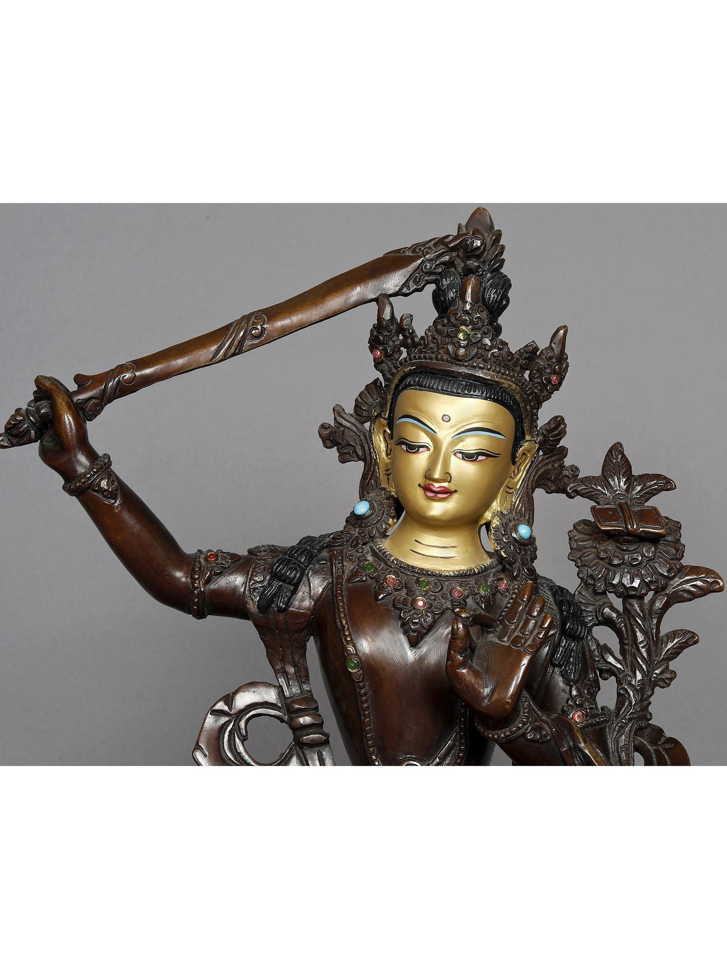 10" Manjushri Nepalese Copper Statue | Buddhist Deity Copper Idol | Copper Statue | Decorative Copper Idol | Copper Statue For Temple