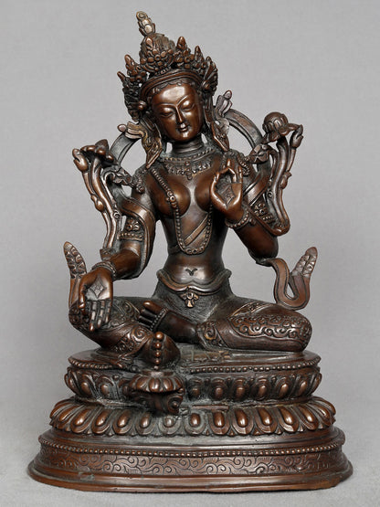 9" Buddhist Deity Green Tara Copper Statue From Nepal | Buddhist Deity Copper Idol | Copper Statue | Decorative Copper Idol | Copper Statue For Temple