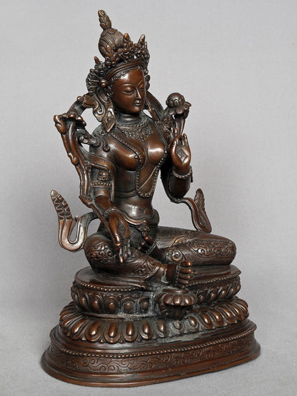 9" Buddhist Deity Green Tara Copper Statue From Nepal | Buddhist Deity Copper Idol | Copper Statue | Decorative Copper Idol | Copper Statue For Temple